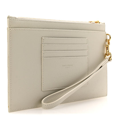 Saint Laurent Grain De Poudre Chevron Monogram Bill Pouch Crema Soft 3 of 8