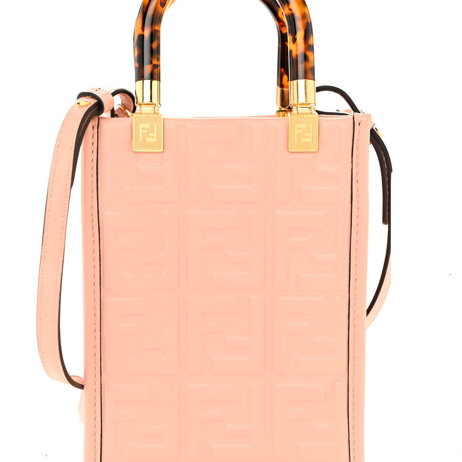 Fendi Vitello Plexiglass FF Embossed Mini Fendi Sunshine Shopper Tote Baby Pink 8 of 11