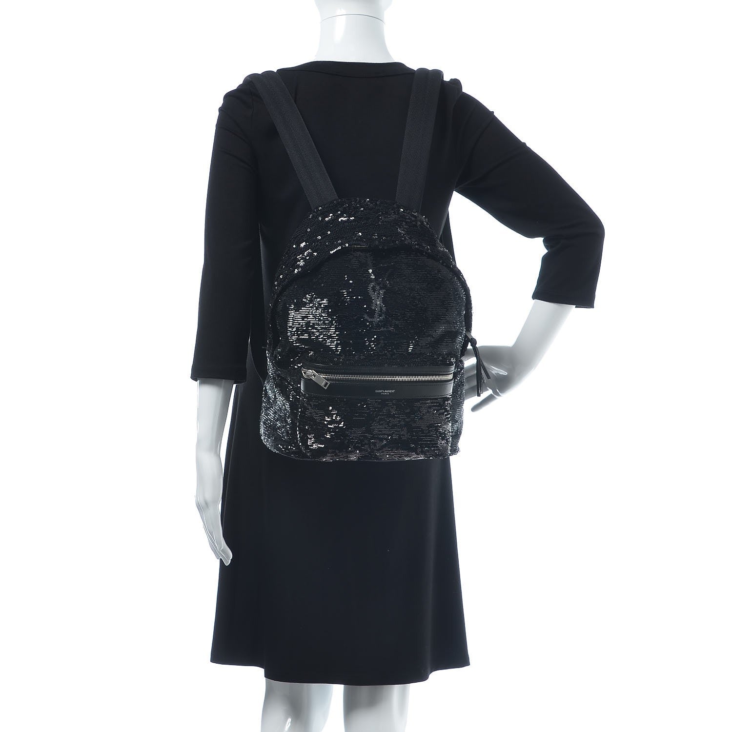 Saint Laurent Canvas Sequins Mini City Backpack Black Silver 2 of 8