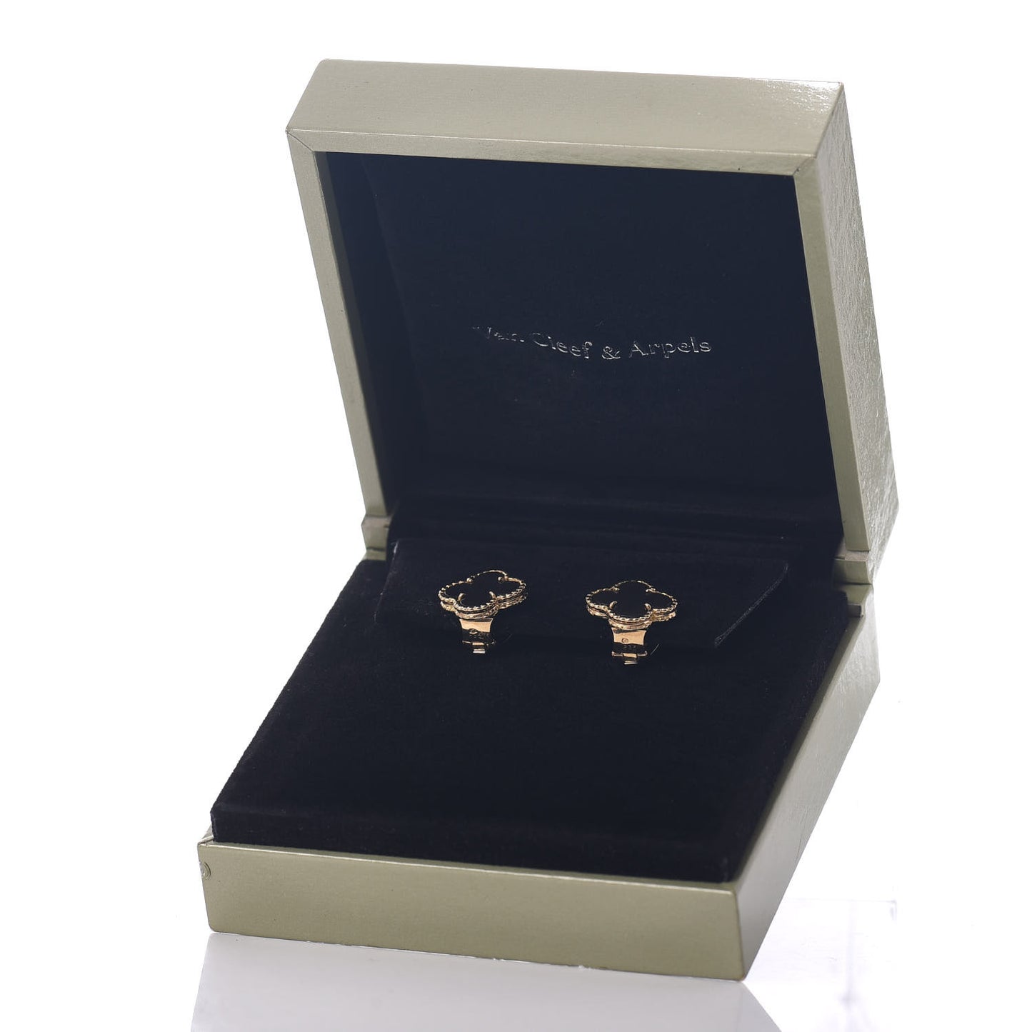 18K Yellow Gold Grey Mother of Pearl Vintage Alhambra Clip-On Earrings