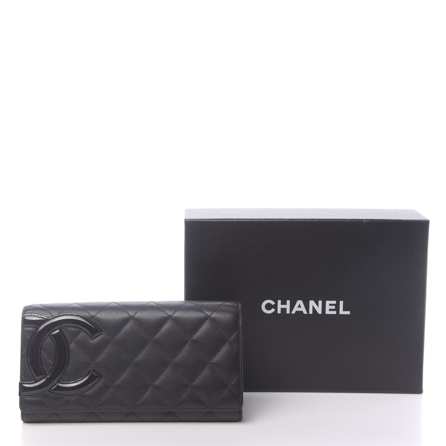 Calfskin Quilted Cambon Tri-Fold Wallet Black
