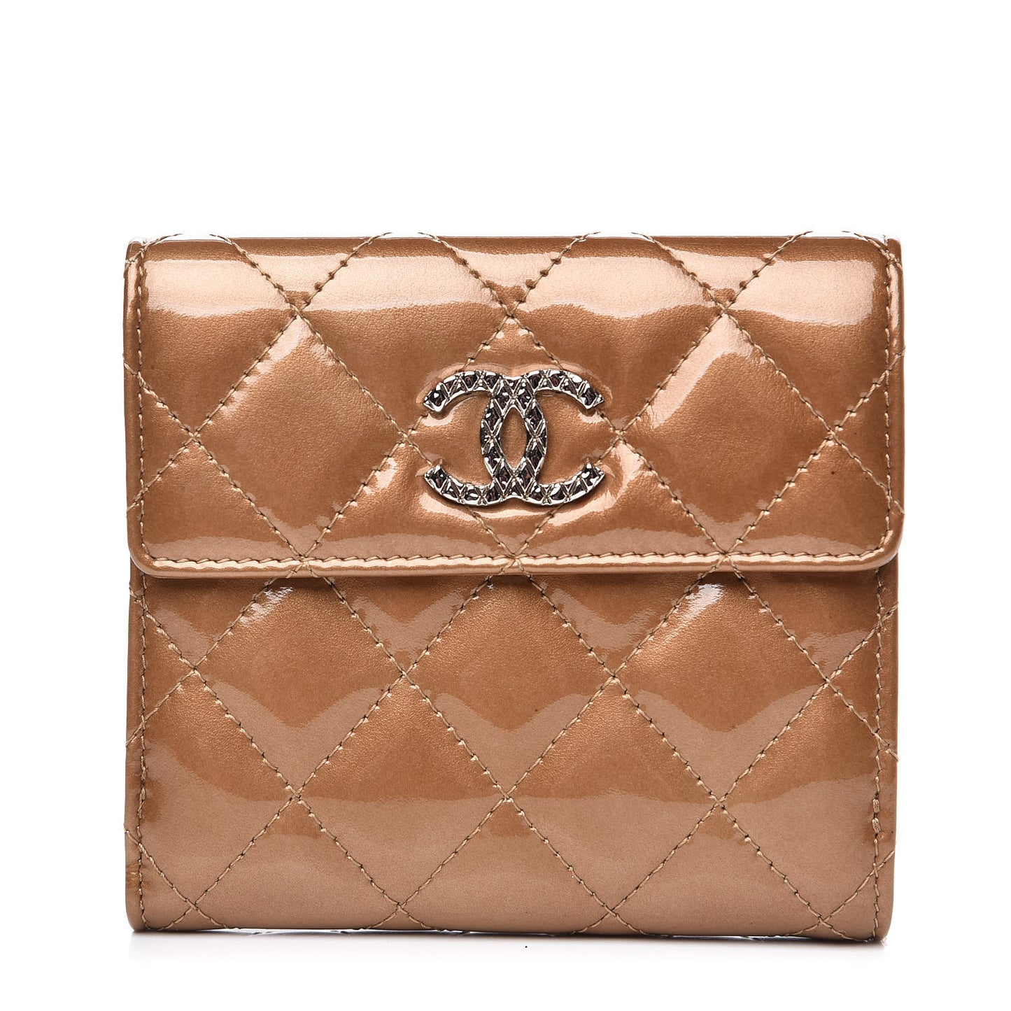 Metallic Patent Quilted Brilliant Compact Wallet Gold