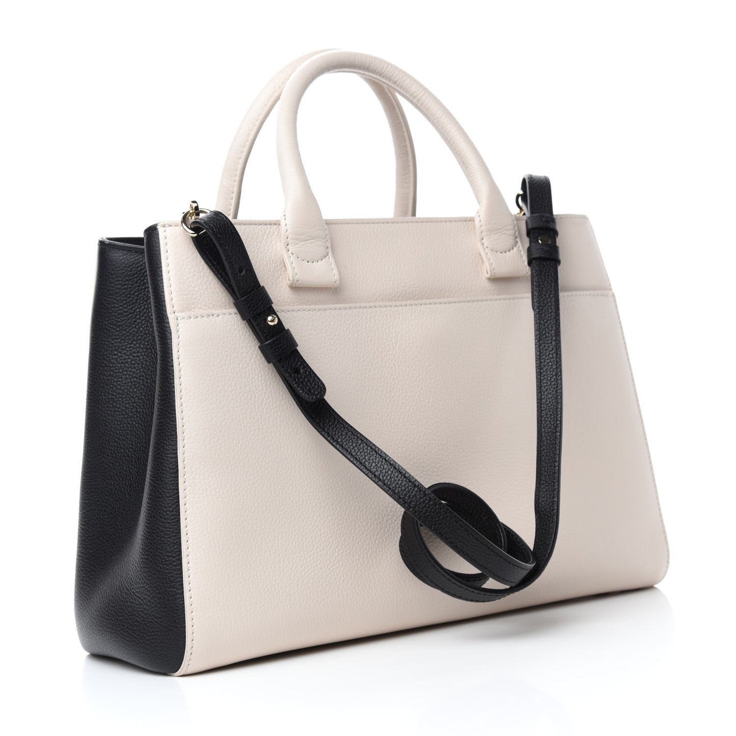 Grained Calfskin Small Bi-Color Neo Executive Shopper Tote Beige Black