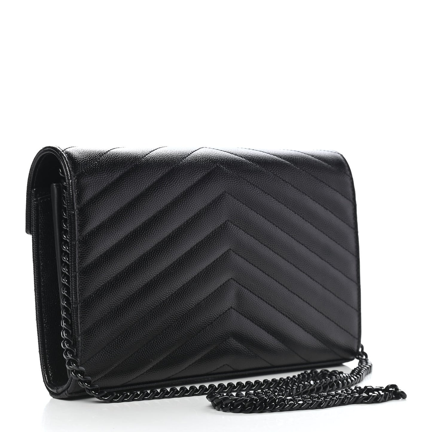 Grain De Poudre Matelasse Chevron Monogram Chain Wallet Black