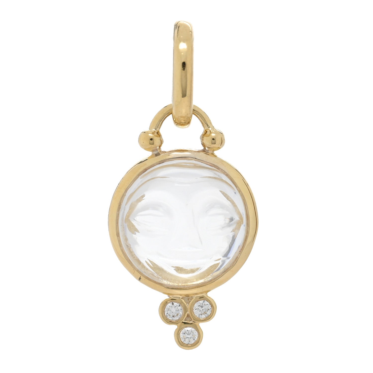 Temple St. Clair 18K Yellow Gold Diamond Rock Crystal 10mm Moonface Pendant 1 of 3