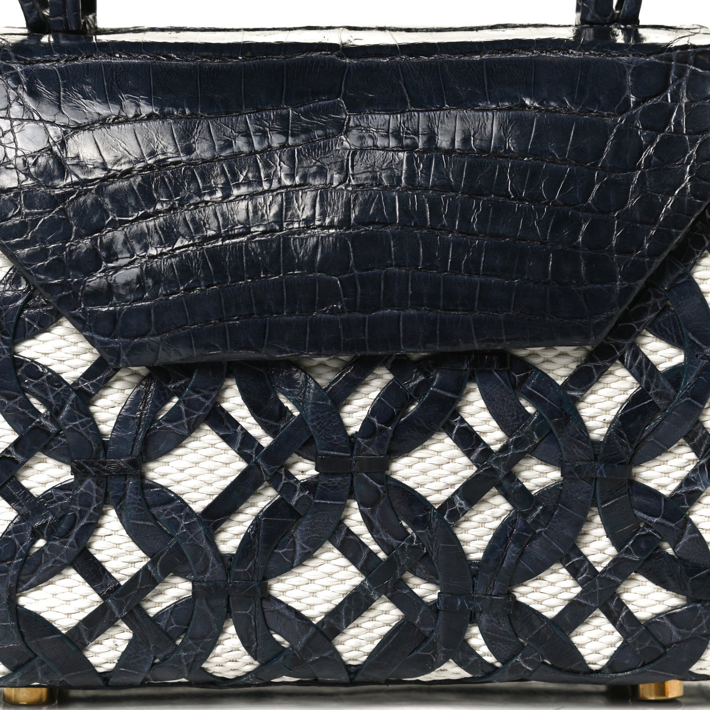 Crocodile Linen Mini Lily Top Handle Bag Blue
