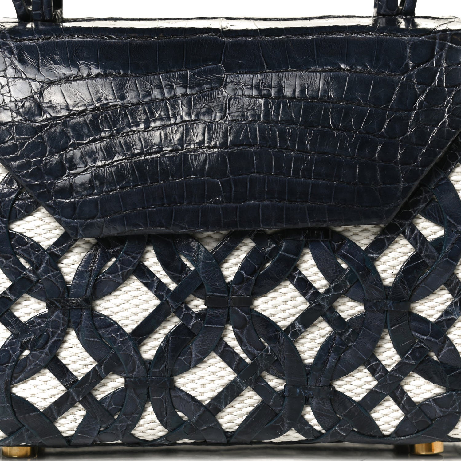 Nancy Gonzalez Crocodile Linen Mini Lily Top Handle Bag Blue 9 of 9