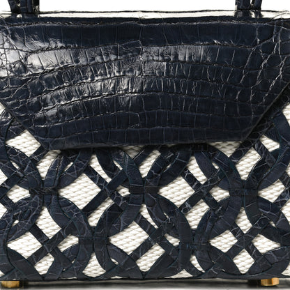 Nancy Gonzalez Crocodile Linen Mini Lily Top Handle Bag Blue 9 of 9