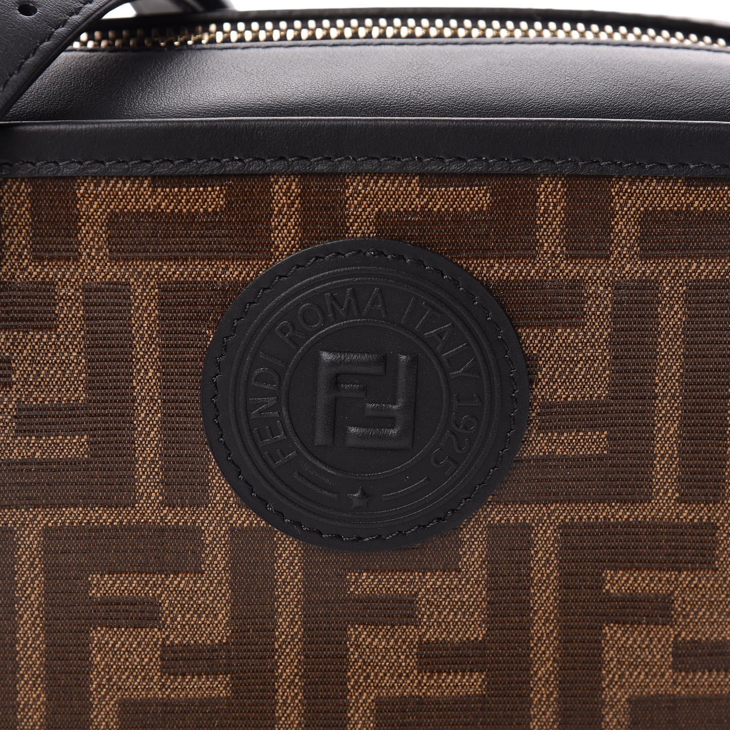 Fendi Glazed Fabric Vitello Century FF 1974 Stamp Patch Mini Camera Case Mogano Panna Black 8 of 11