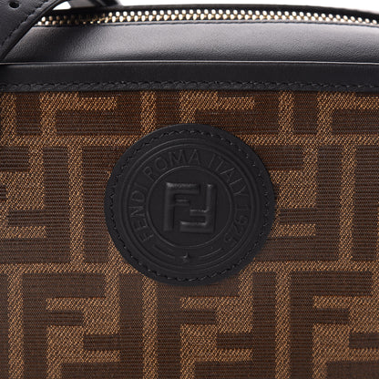 Fendi Glazed Fabric Vitello Century FF 1974 Stamp Patch Mini Camera Case Mogano Panna Black 8 of 11