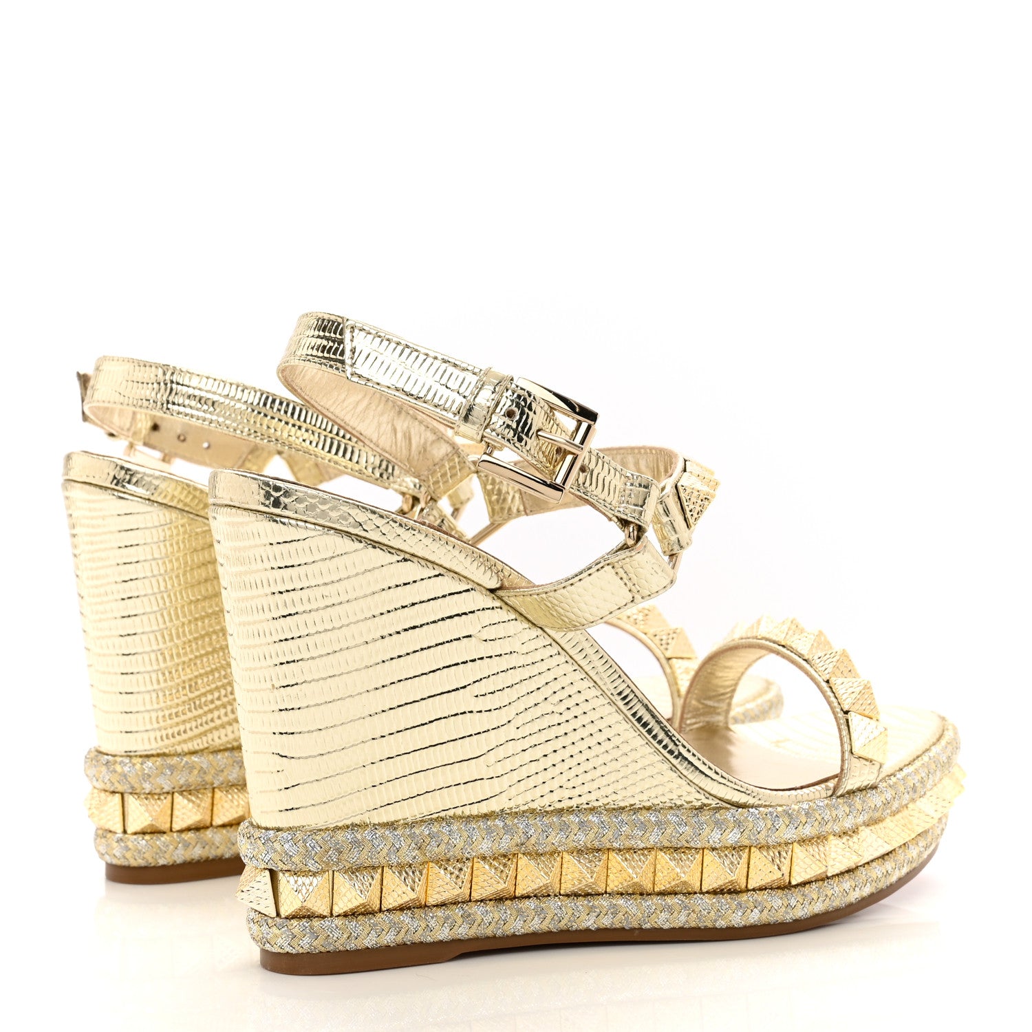 Christian Louboutin Specchio Vintage Pyraclou 110 Wedge Sandals 38 Gold 4 of 9