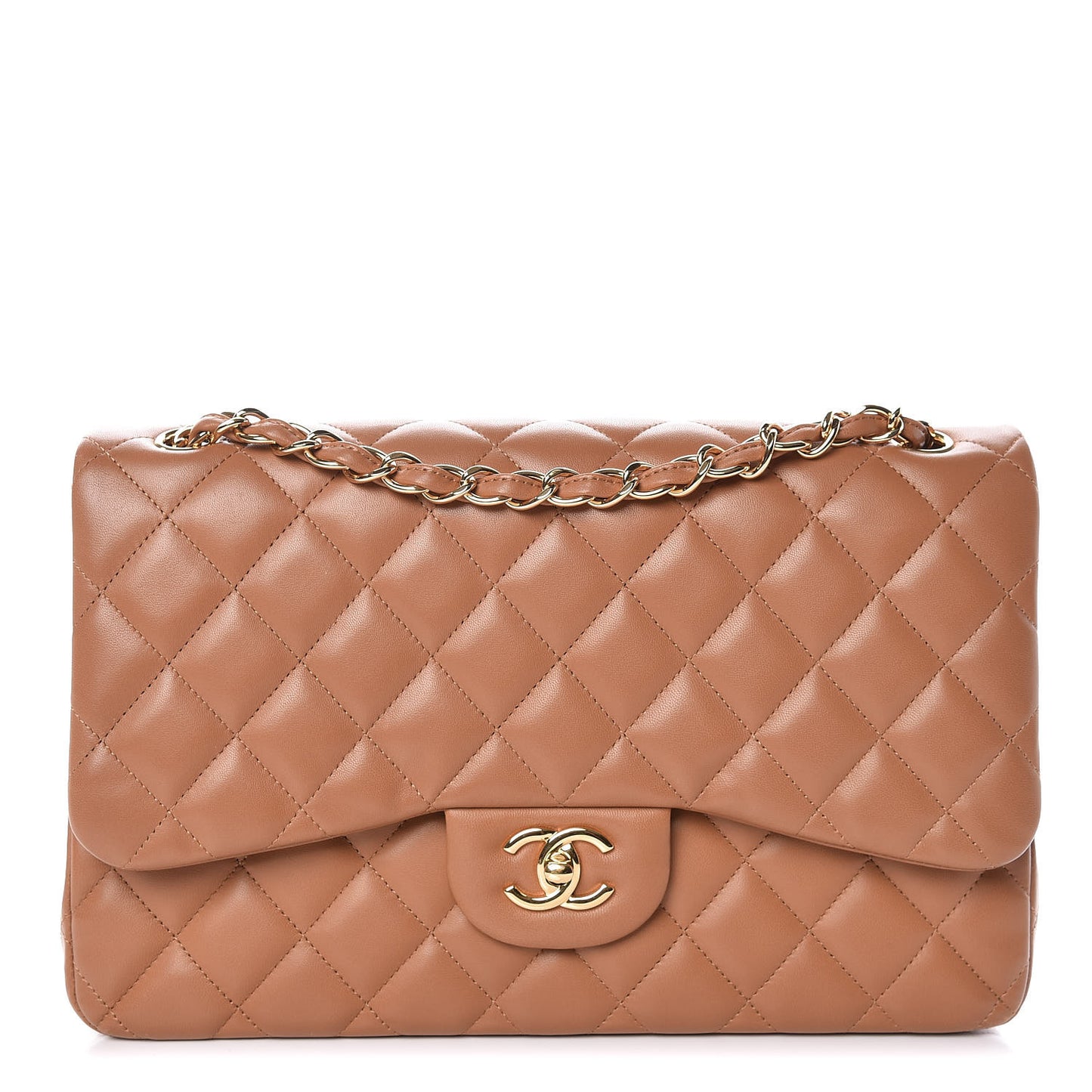 Lambskin Quilted Jumbo Double Flap Brown