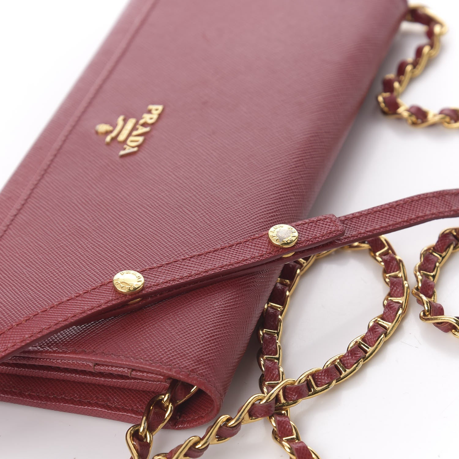 Prada Saffiano Metal Oro Chain Wallet Fuoco 10 of 11