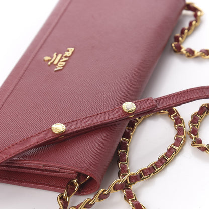 Prada Saffiano Metal Oro Chain Wallet Fuoco 10 of 11