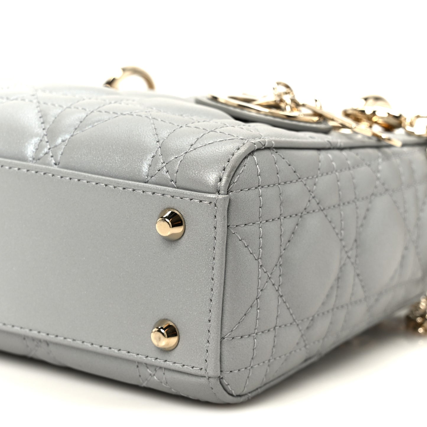 Metallic Lambskin Cannage Mini Lady Dior Grey