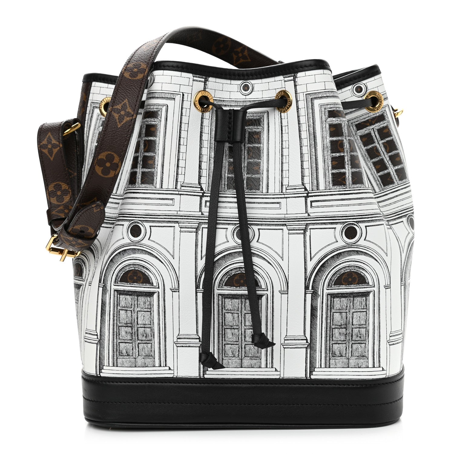 Louis Vuitton X FORNASETTI Calfskin Architettura Noe MM Black White 1 of 9