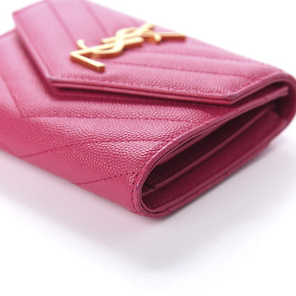 Saint Laurent Grain De Poudre Matelasse Chevron Monogram Compact Tri Fold Wallet Bright Pink 7 of 9