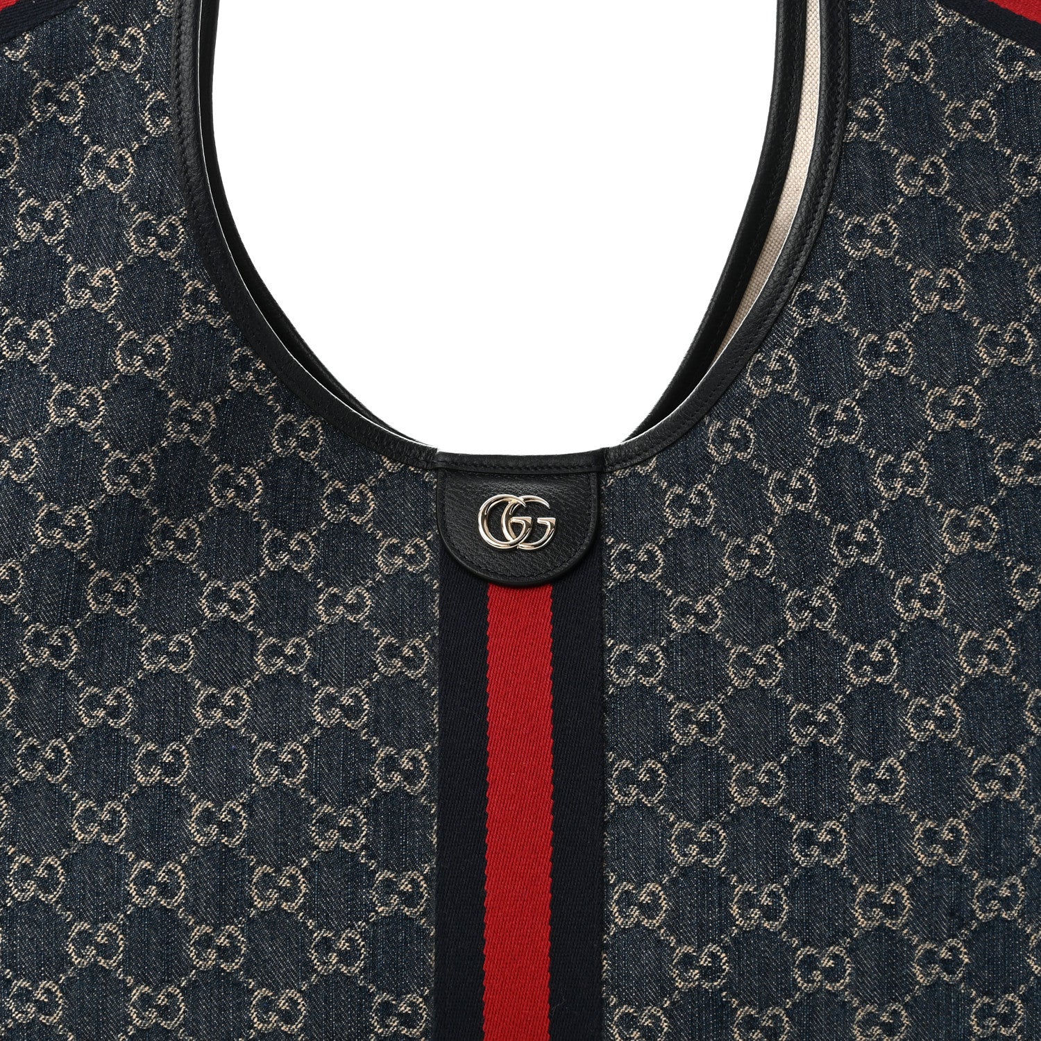 Gucci Denim GG Monogram Web Large Giglio Tote Blue 8 of 11