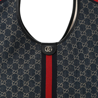 Gucci Denim GG Monogram Web Large Giglio Tote Blue 8 of 11