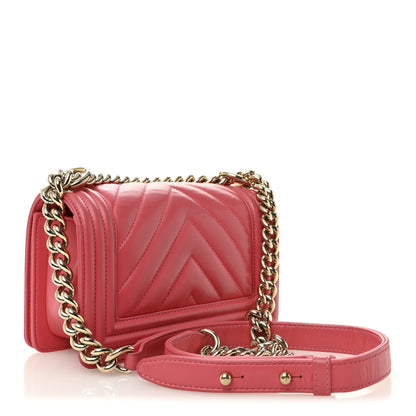 Chanel Lambskin Chevron Quilted Small Boy Flap Dark Pink 3 of 11