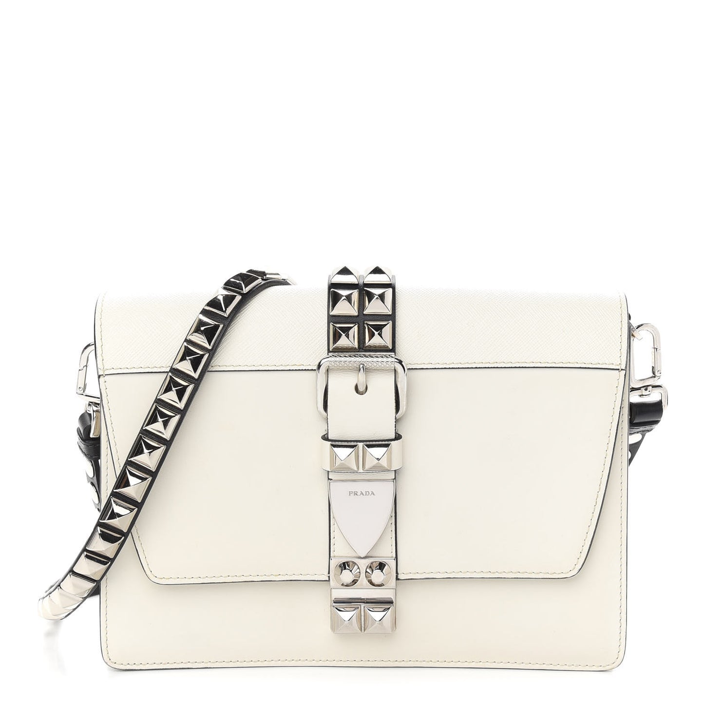 Saffiano City Calfskin Studded Large Elektra Shoulder Bag White