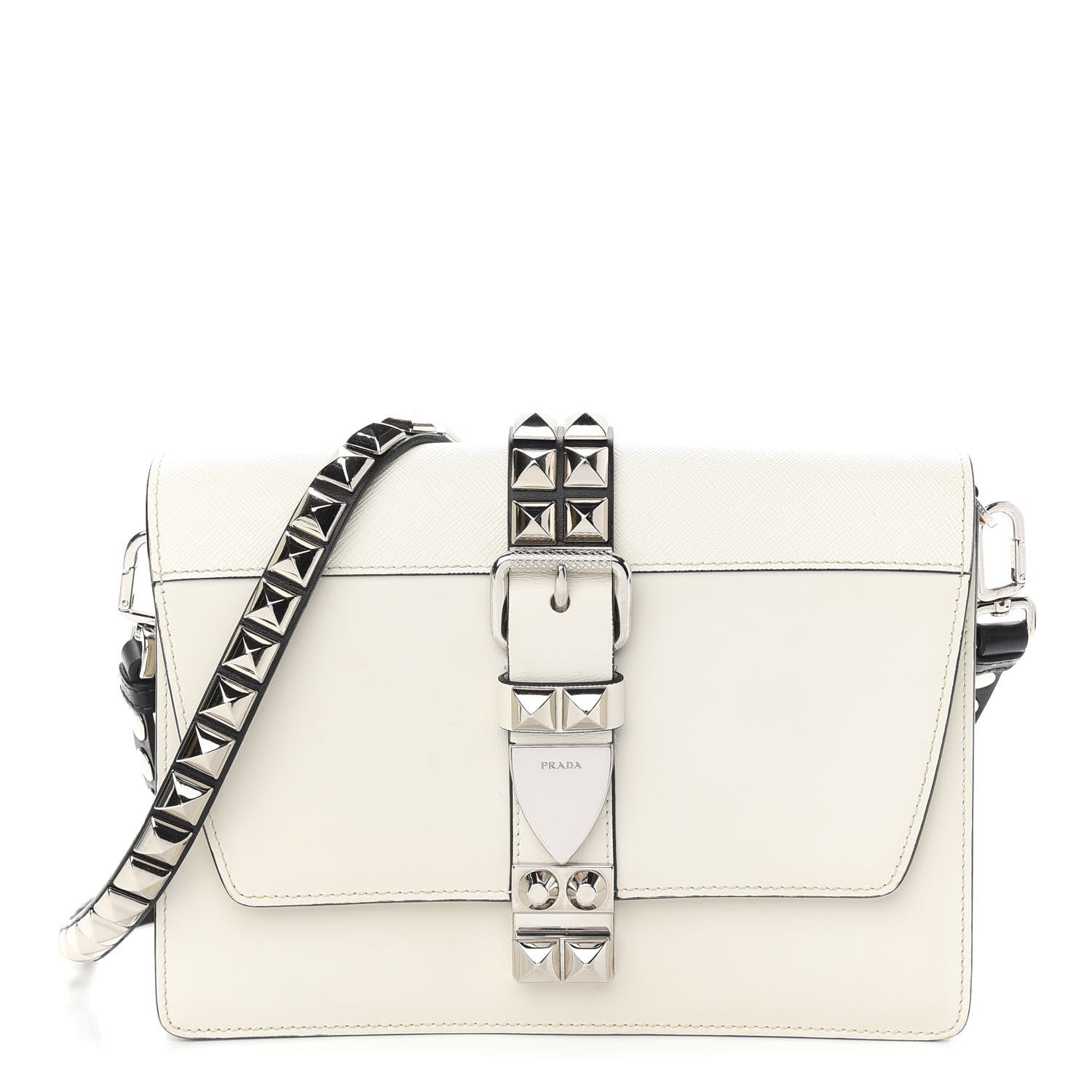 Prada Saffiano City Calfskin Studded Large Elektra Shoulder Bag White 1 of 7