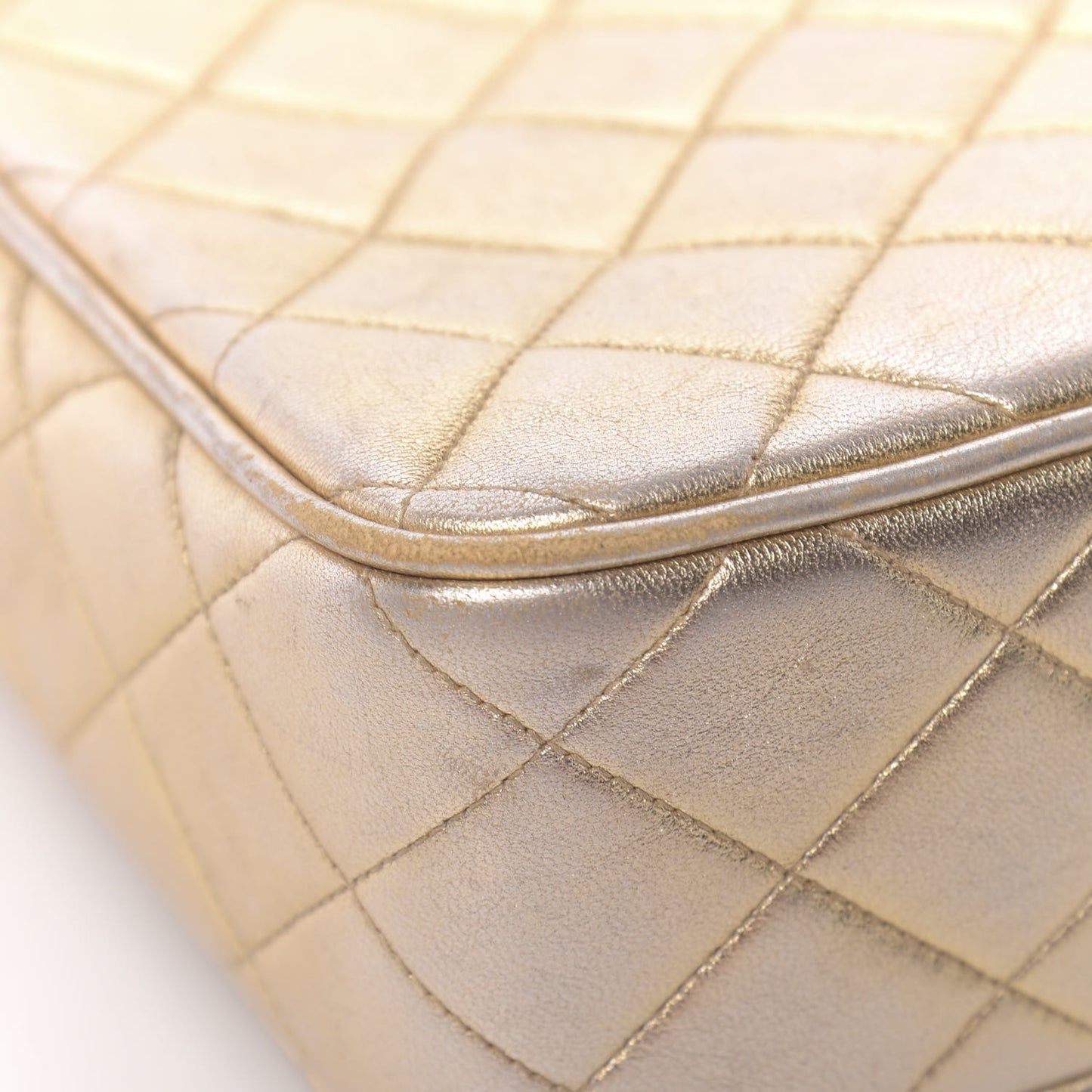 Metallic Lambskin Quilted Camera Case Gold