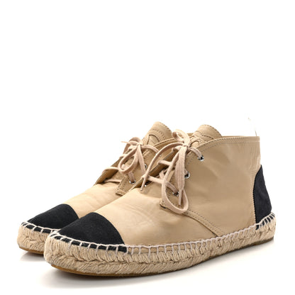 Chanel Lambskin Canvas Cap Toe Lace Up Espadrilles 40 Dark Beige Black 3 of 8