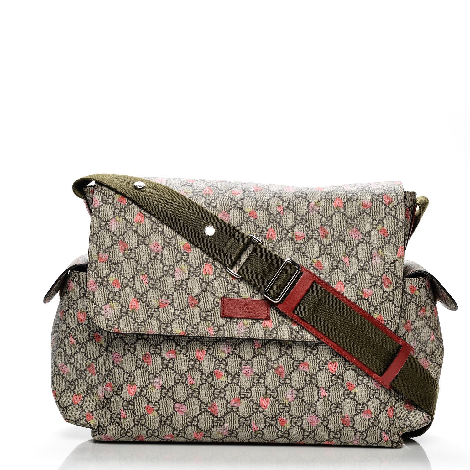 Gucci GG Supreme Monogram Strawberry Messenger Diaper Bag Beige 4 of 15