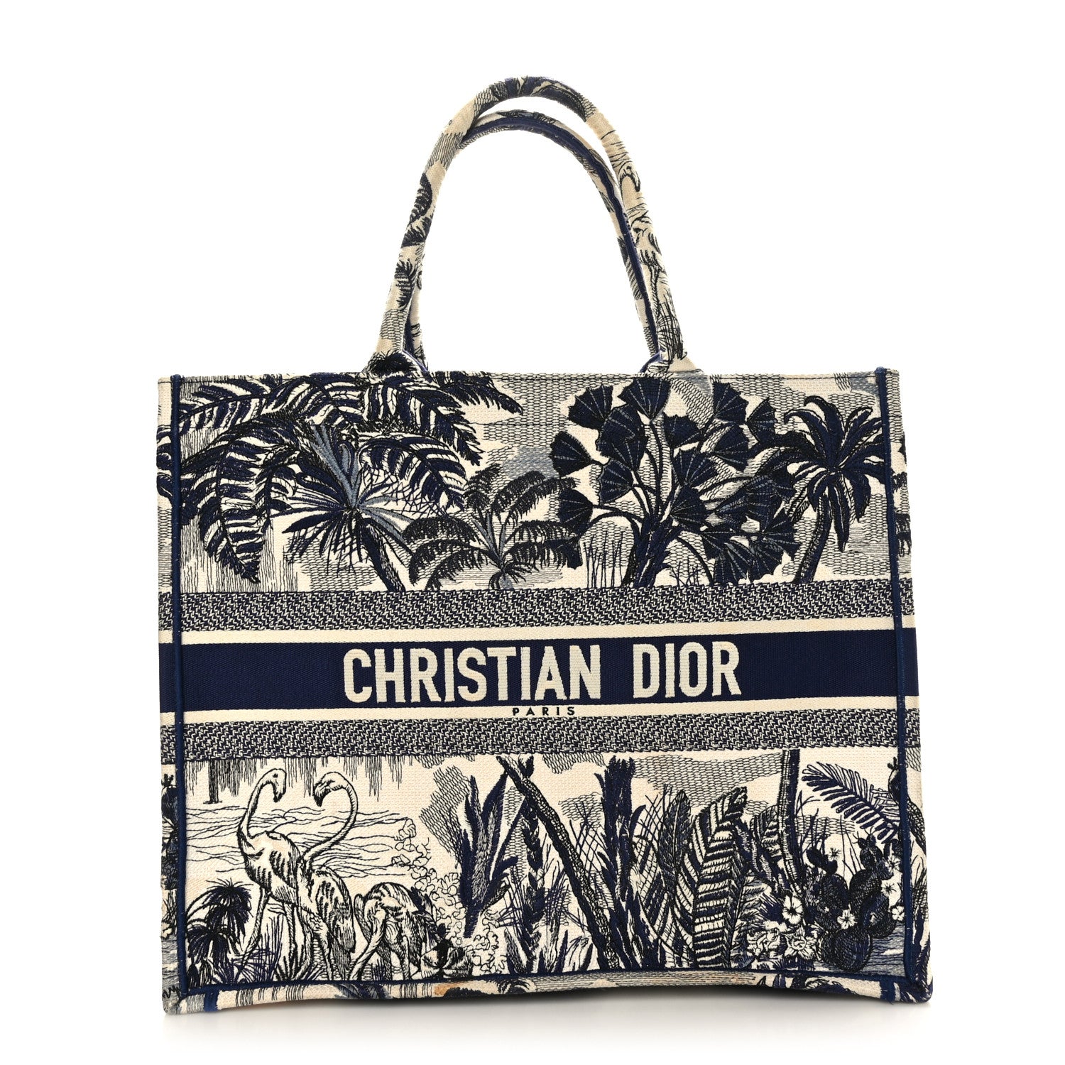 Christian Dior Canvas Embroidered Large Palm Tree Toile De Jouy Book Tote Blue 1 of 10
