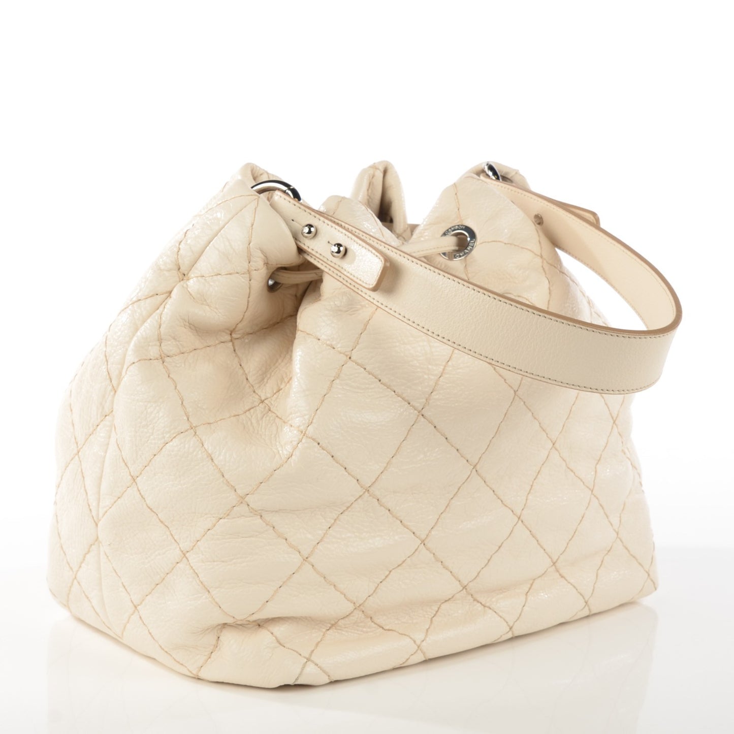 Glazed Calfskin On The Road Drawstring Tote Ivory