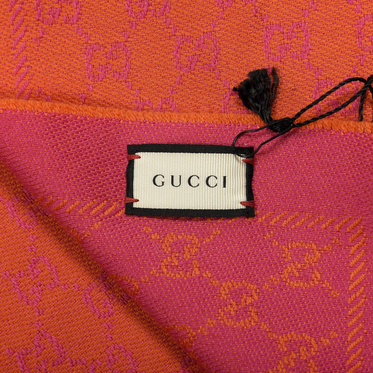 Gucci Wool GG Monogram Reversible New Sten Fringe Scarf Orange Pink 3 of 5
