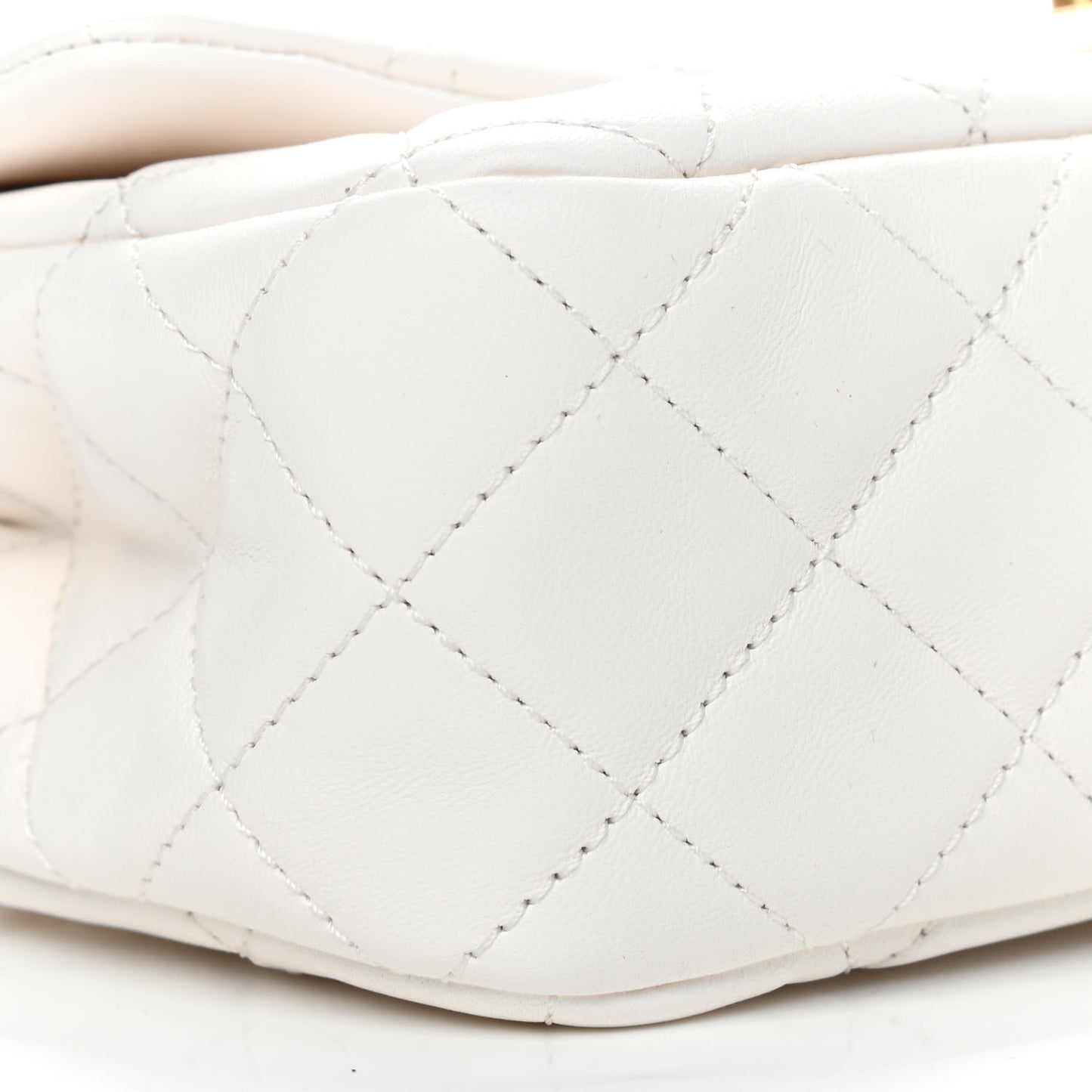 Lambskin Quilted Mini Rectangular Pearl Crush Flap White