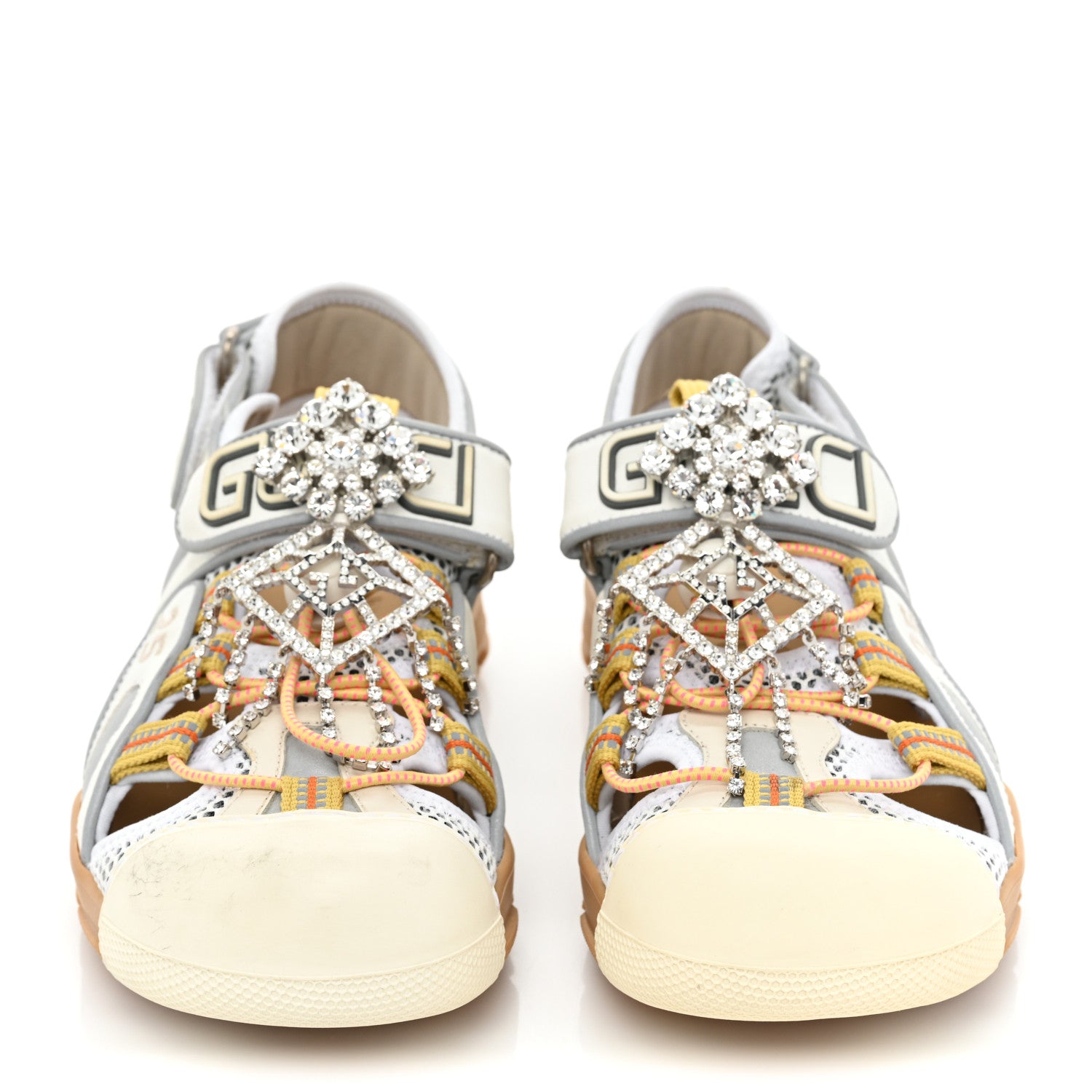 Gucci Mesh Fabric Tinsel Sport Sandals 37 White Silver 2 of 15