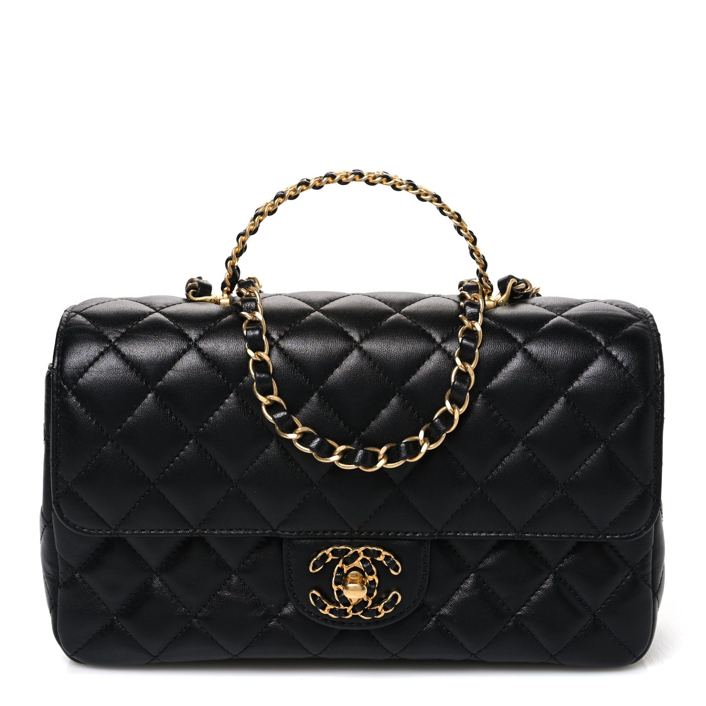 Lambskin Quilted Small Strass On Top Flap Bag Black