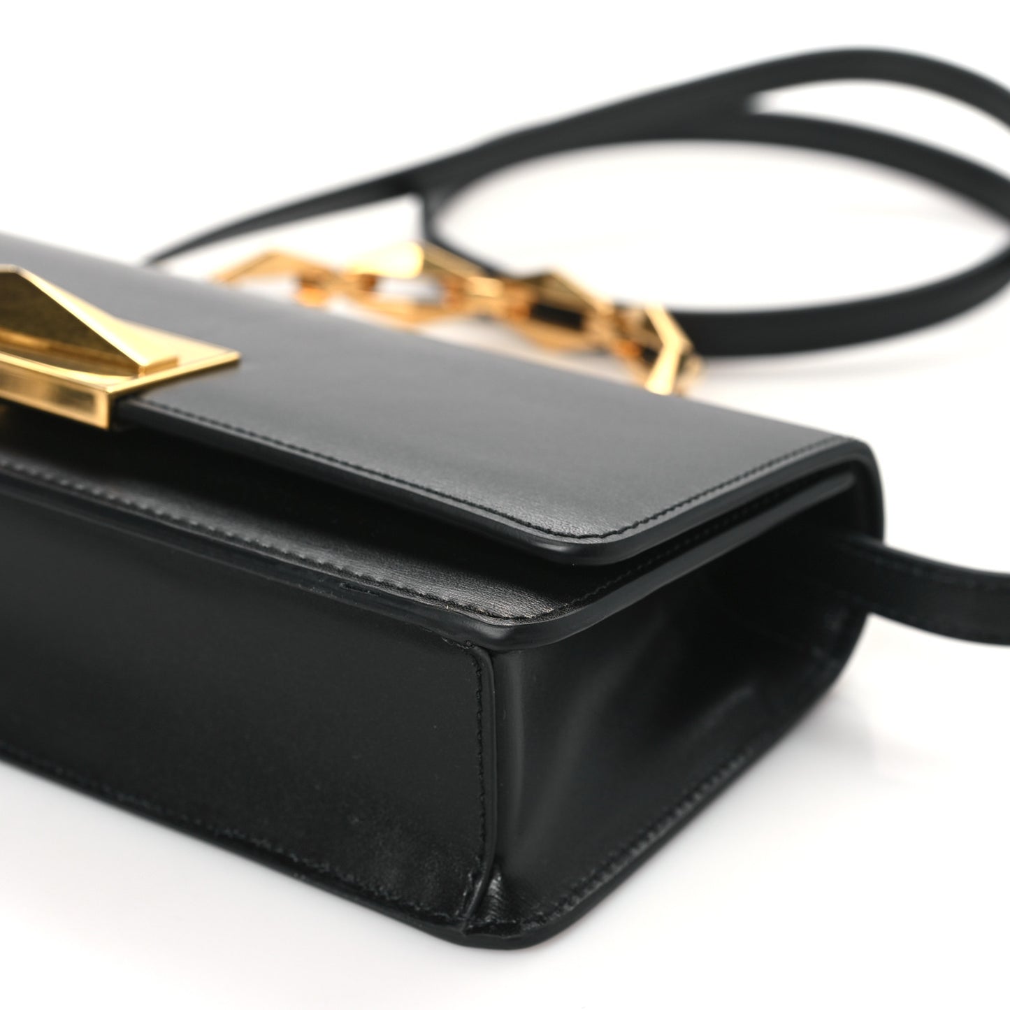 Calfskin Diamond Chain Top Handle Black