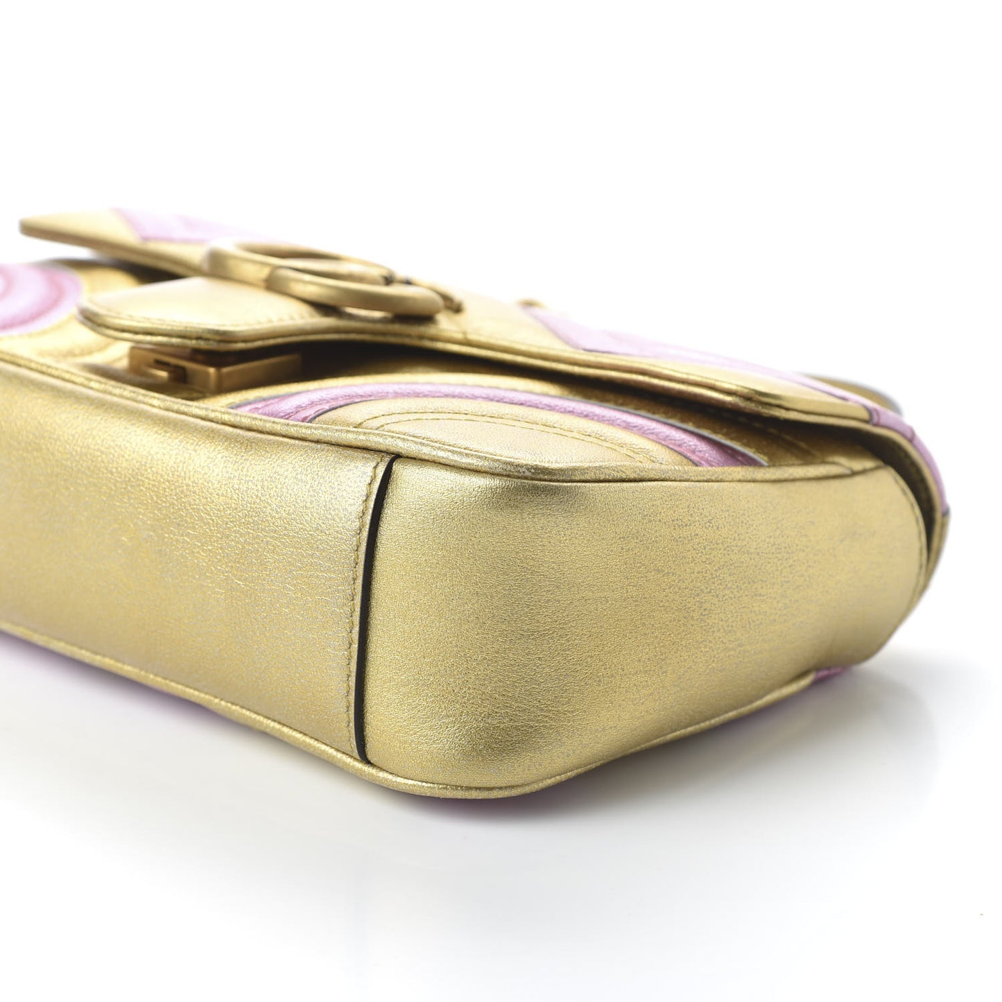 Metallic Calfskin Matelasse Mini GG Marmont Shoulder Bag Gold Pink