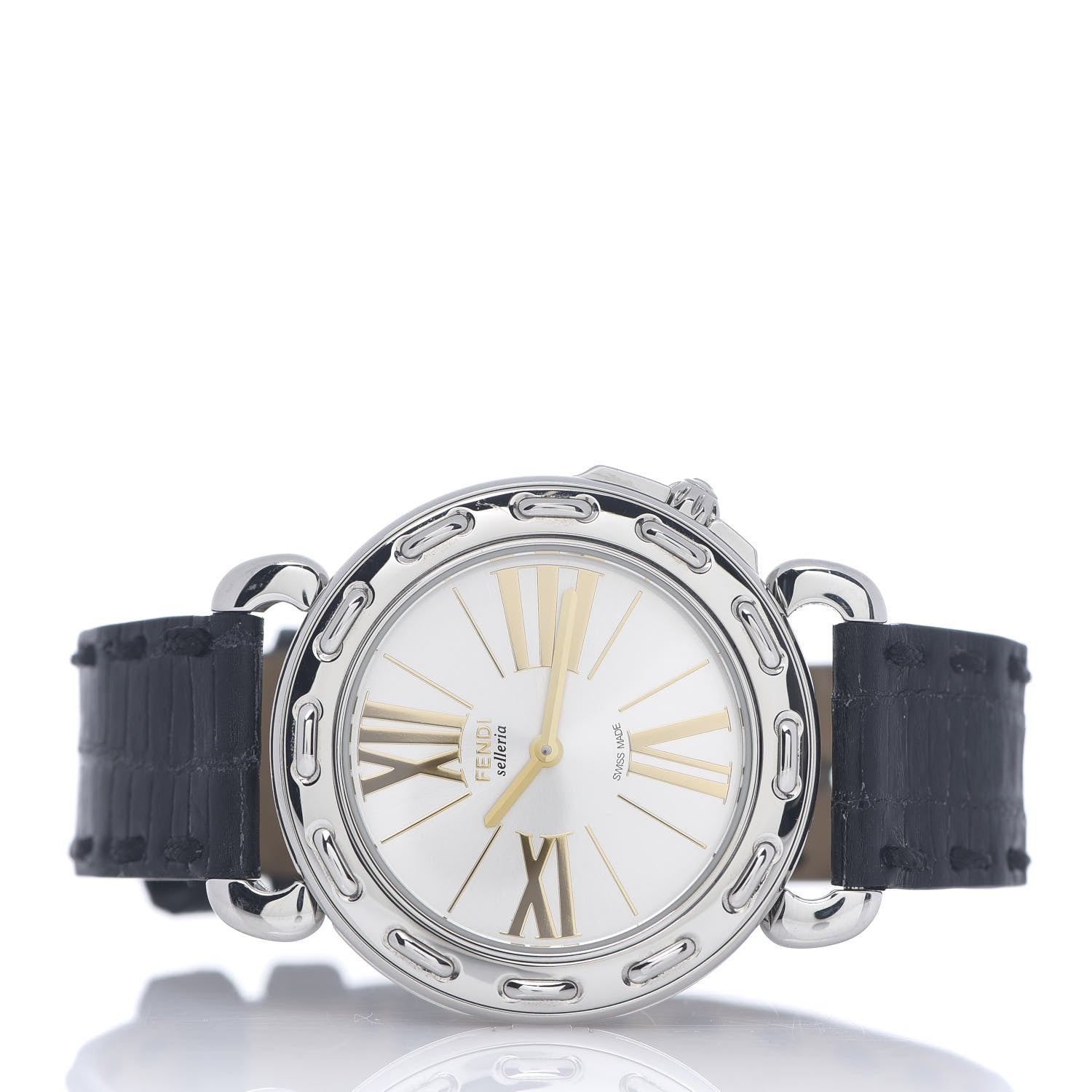 Fendi Stainless Steel Alligator 37mm 8100M Selleria Quartz Watch Black 2 of 5