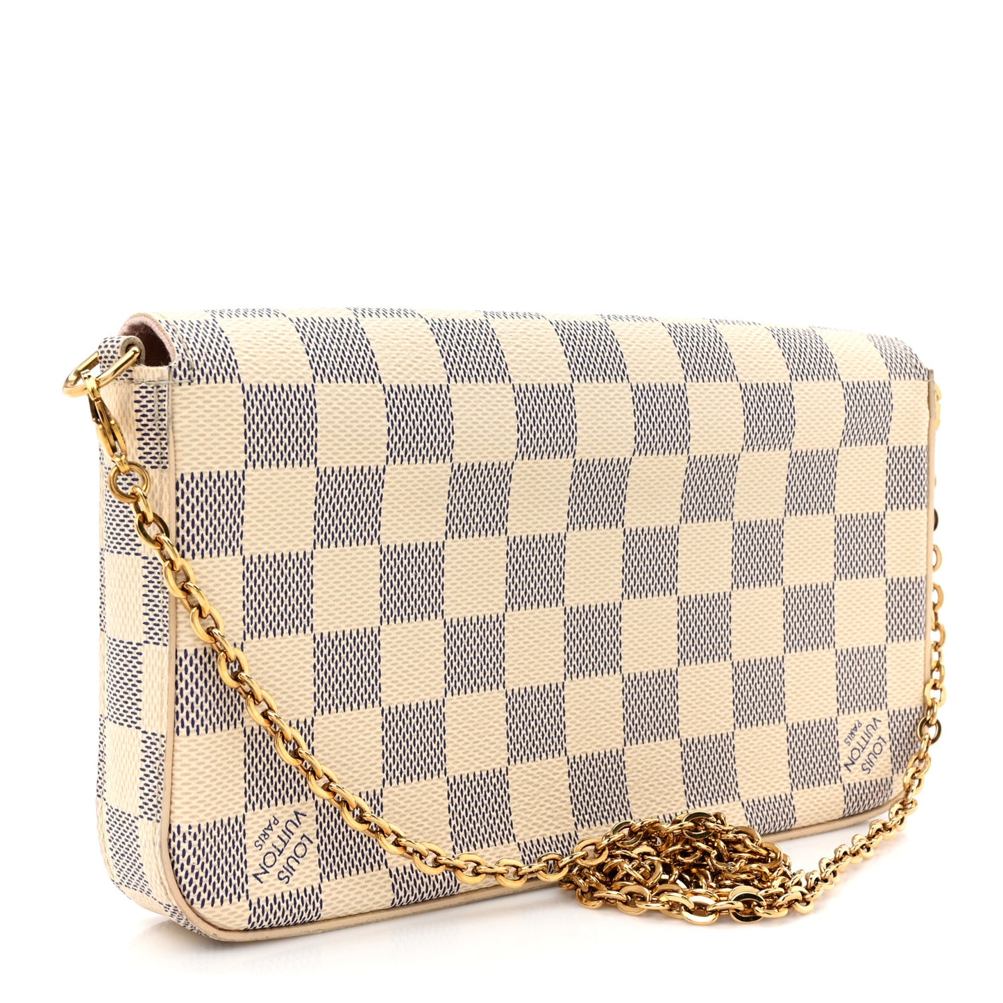 Damier Azur Pochette Felicie Chain Wallet Rose Ballerine