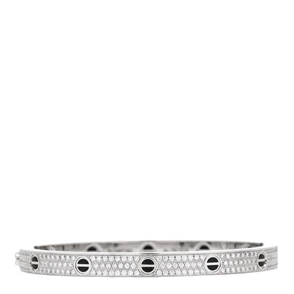 Cartier 18K White Gold Diamond Ceramic LOVE Paved Bracelet 20 1 of 4