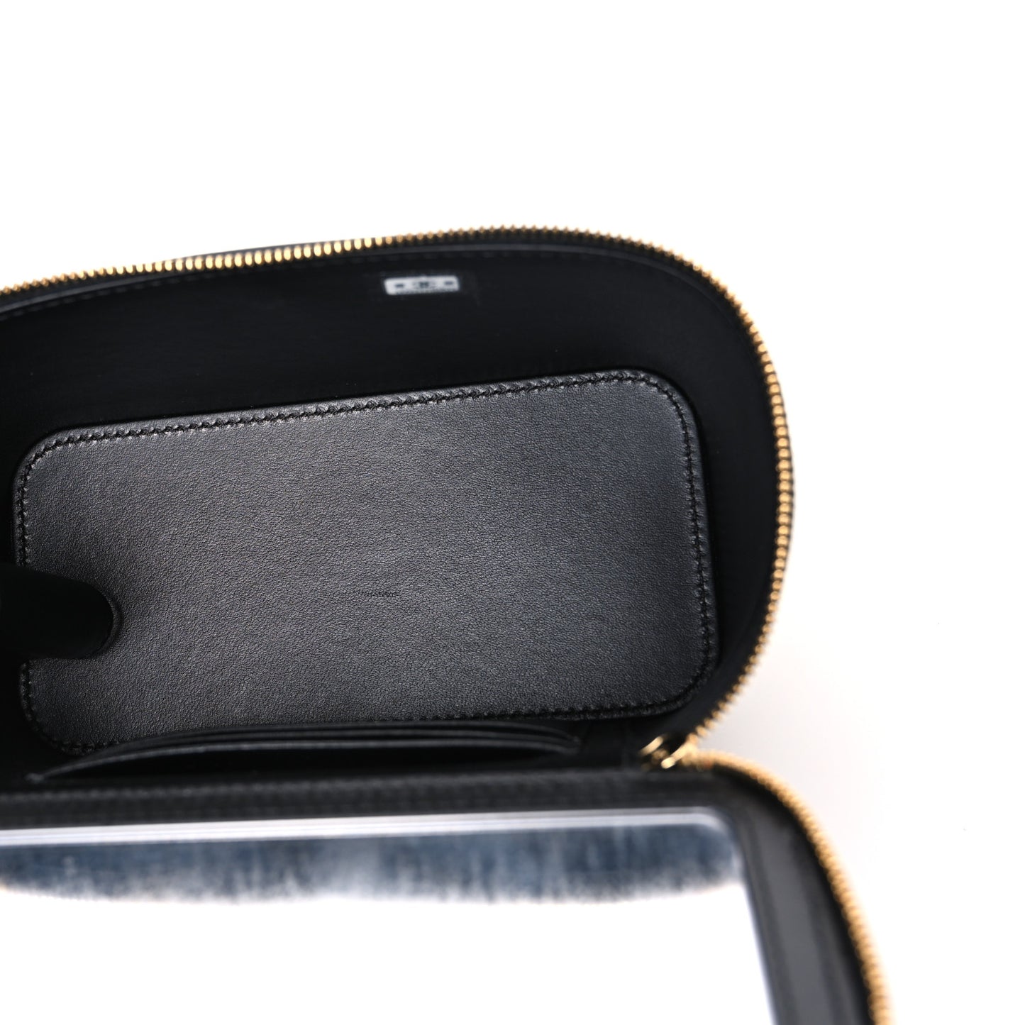 Calfskin Lizard Embossed Top Handle Vanity With Chain Black