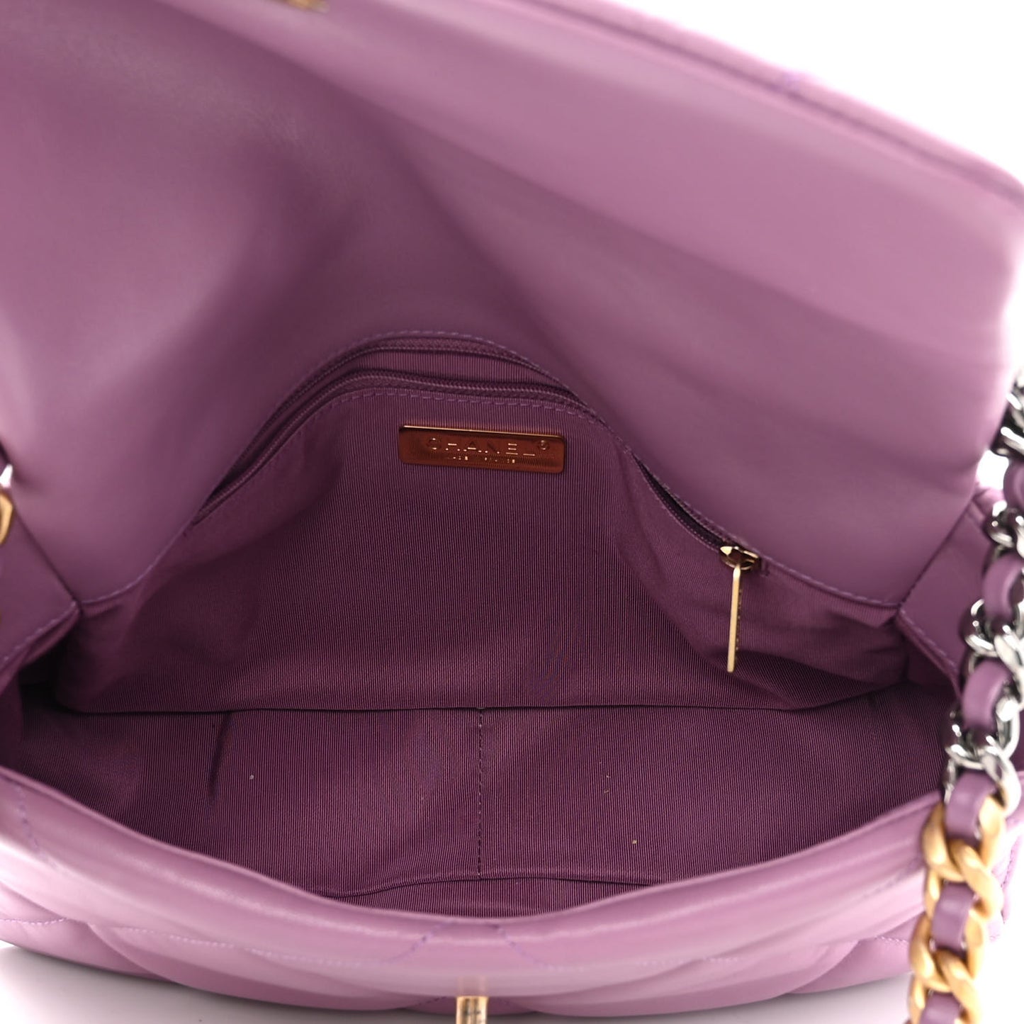 Goatskin Quilted Large Chanel 19 Flap Purple