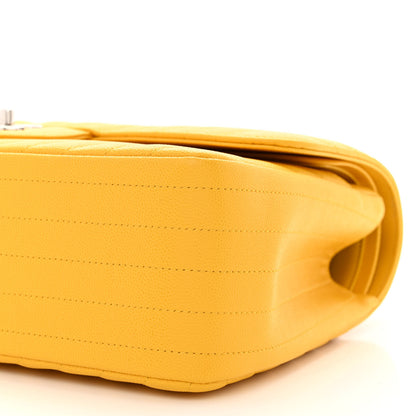 Chanel Caviar Chevron Quilted Jumbo Double Flap Yellow 10 of 11
