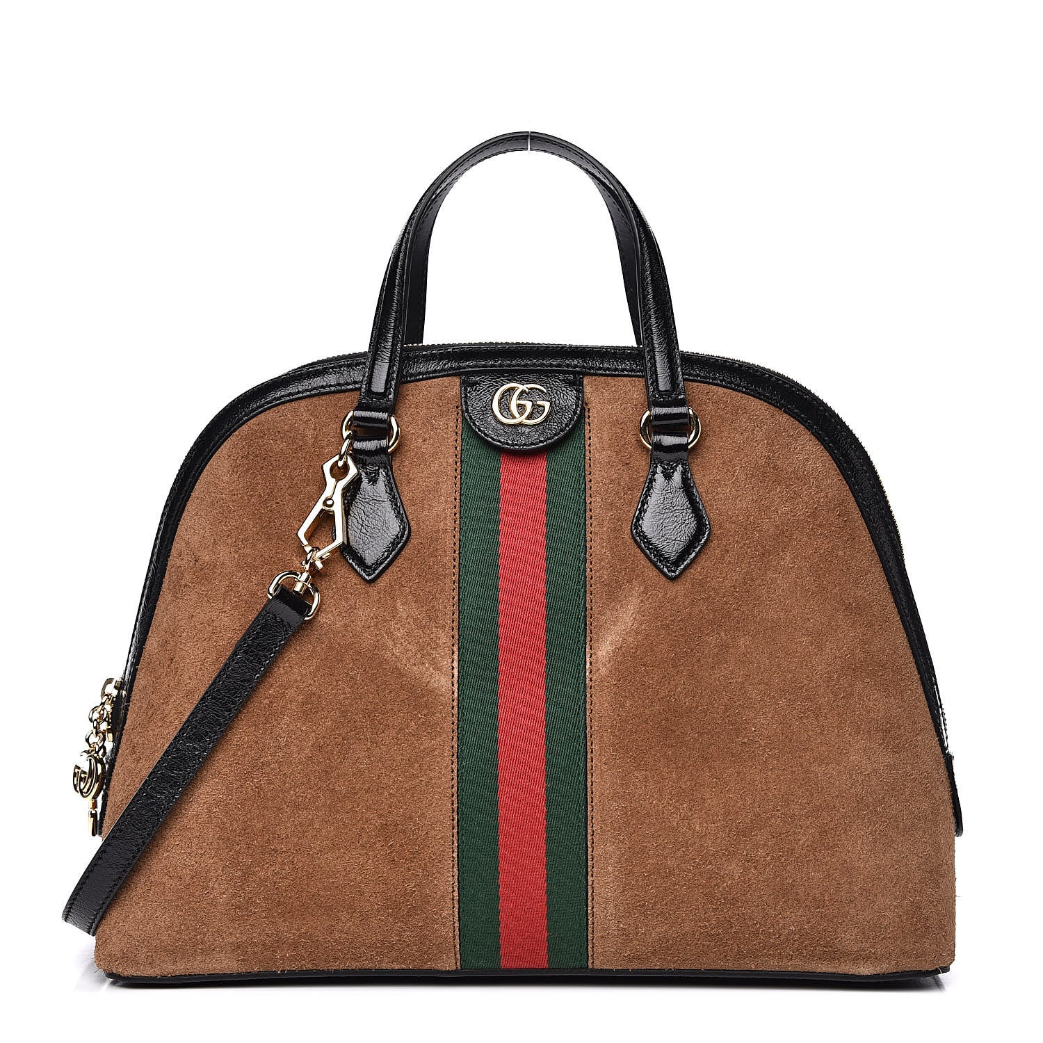 Gucci Suede Patent Web Medium Ophidia Top Handle Dome Bag Nocciola Black 1 of 11