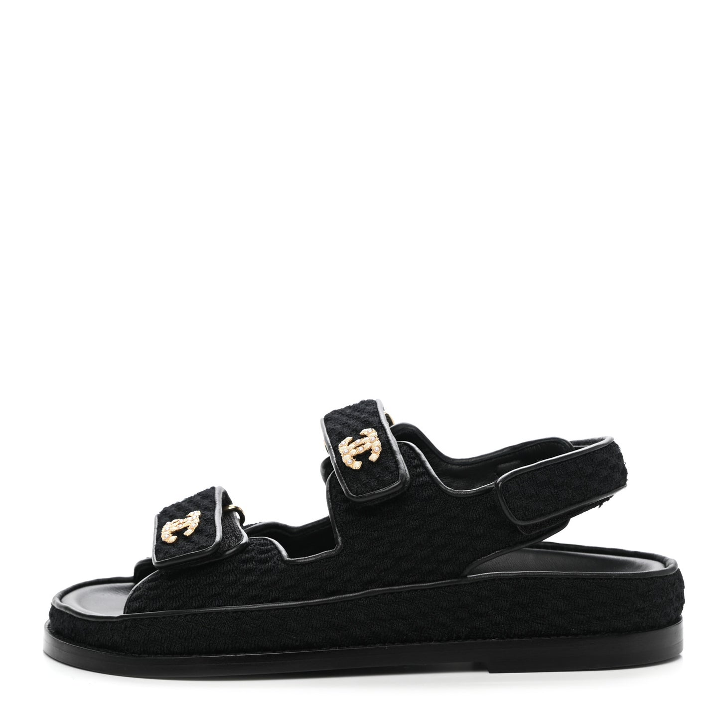 Knit Fabric Velcro Dad Sandals 37 Black