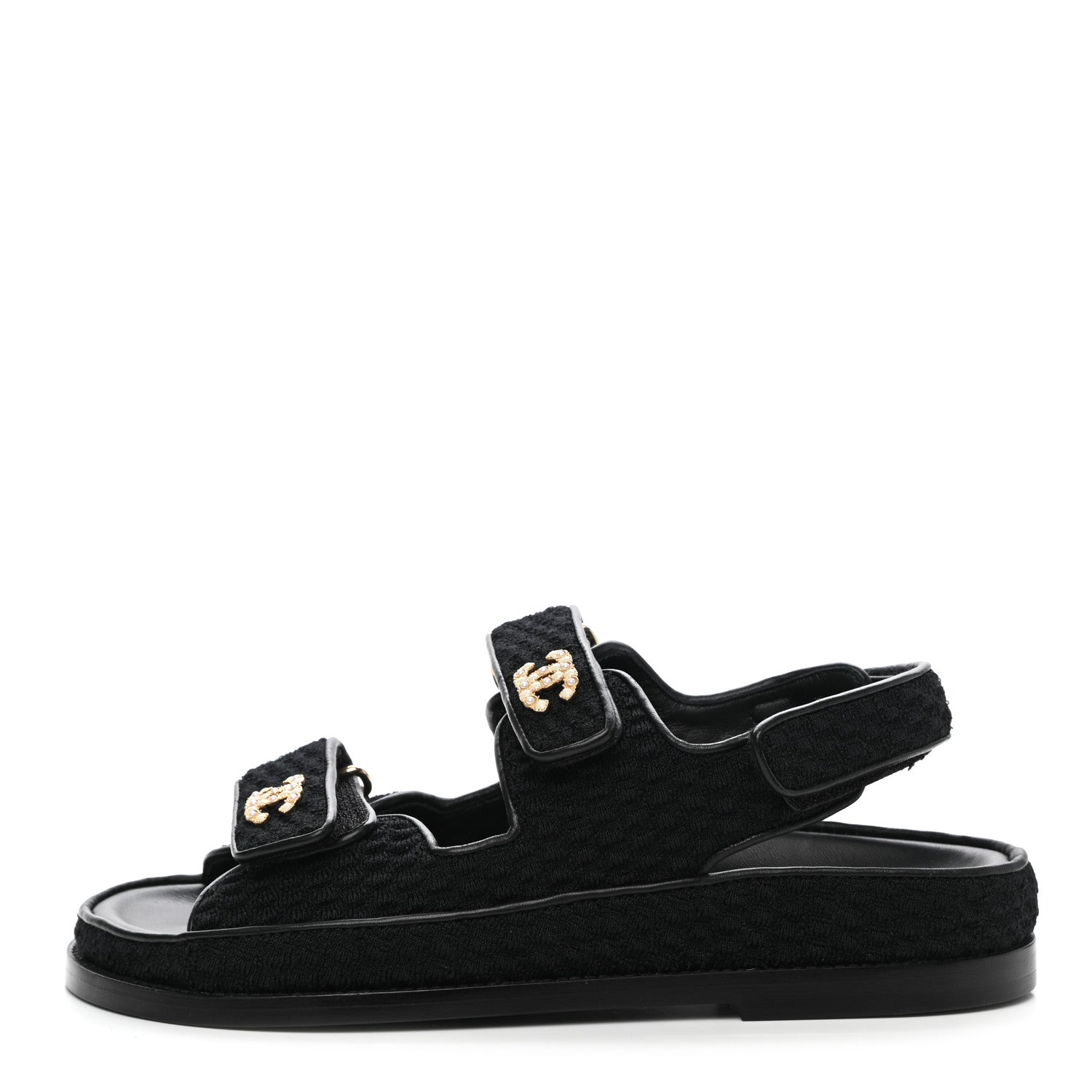 Chanel Knit Fabric Velcro Dad Sandals 37 Black 1 of 9