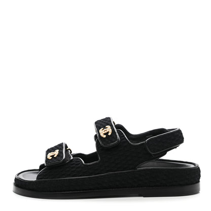 Chanel Knit Fabric Velcro Dad Sandals 37 Black 1 of 9