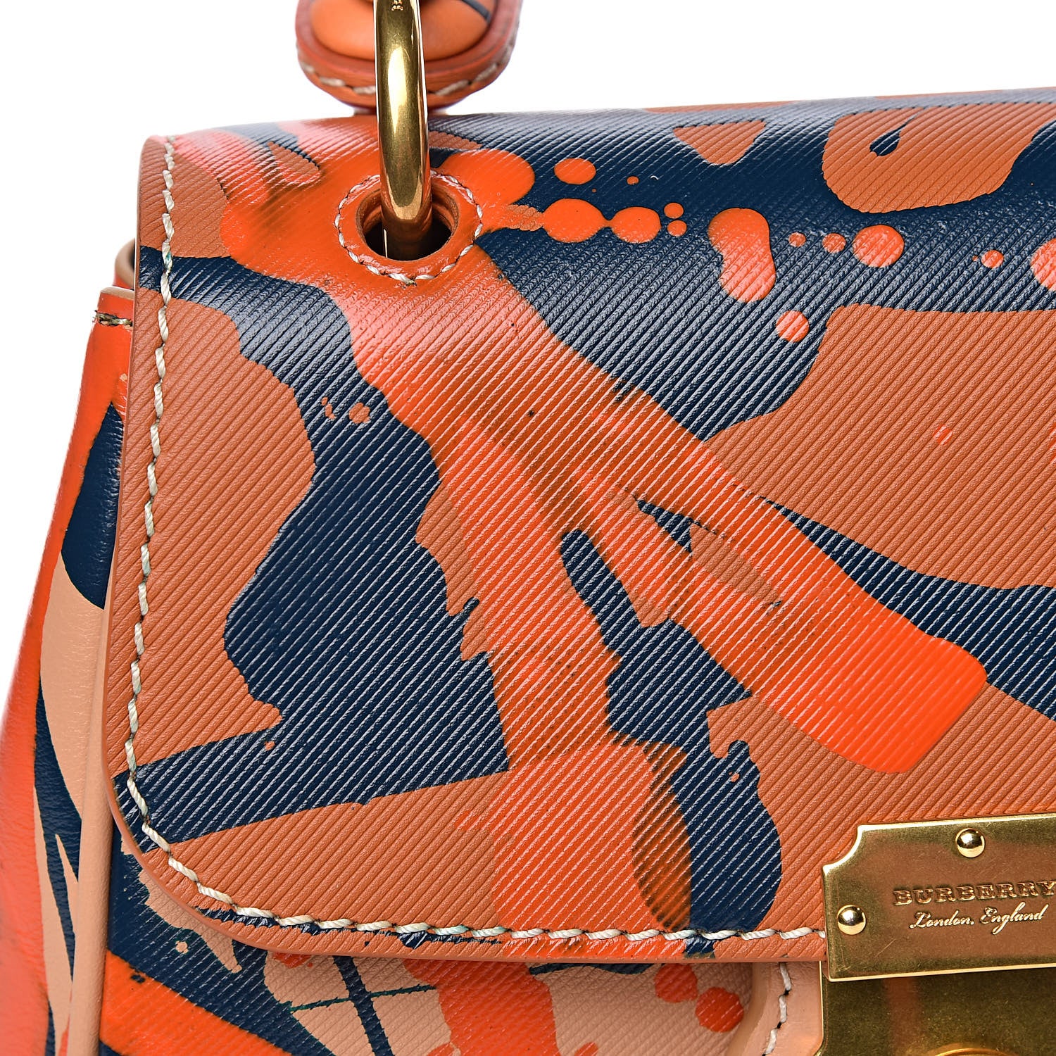 Burberry Trench Calfskin Splash Print Small DK88 Top Handle Bag Pale Clementine Burnt Sienna 9 of 15