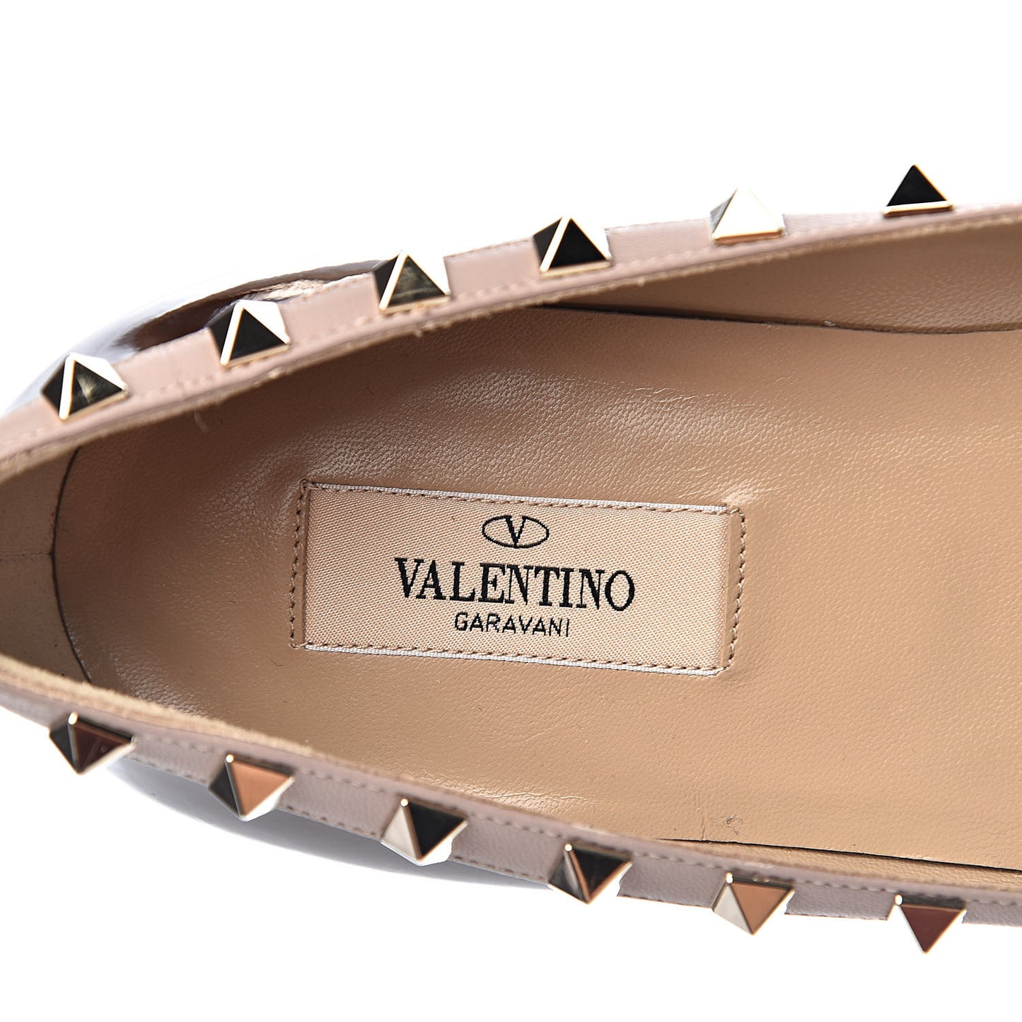 Patent Nappa Rockstud Ballerina Flats 40 Cacao Poudre