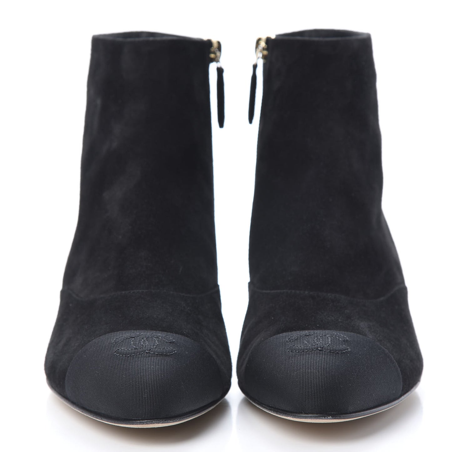Suede Calfskin Pearl Cap Toe Short Boots 37.5 Black